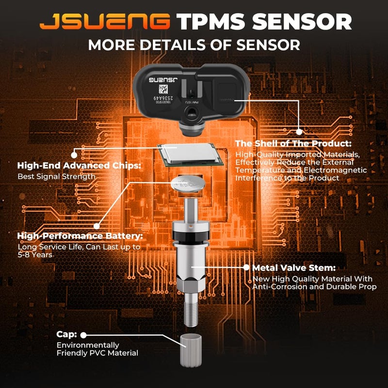 Jsueng TPMS Sensor, 4PCS Tire Pressure Monitoring System Sensor fit for Toyota Camry Rav4 Highlander Yaris Corolla Venza Solara, Lexus ES GS LX Replaces PMV-107J 42607-33011 315MHZ - Image 4